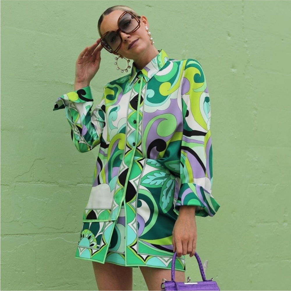 NWT ZARA Green☘️ Printed Satin Shirt